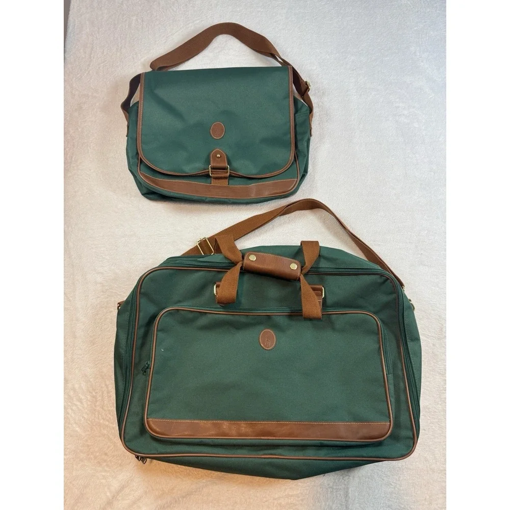 Vintage Ralph Lauren Green Canvas Travel Carry On Bags Lot Old Money Pony Preppy